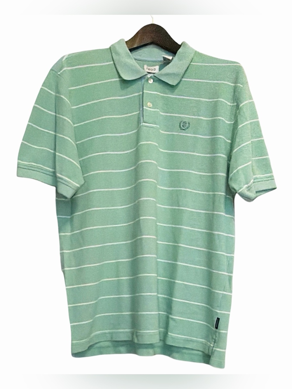 Izod Men’s Striped Polo Shirt | Light-Green/White | Large